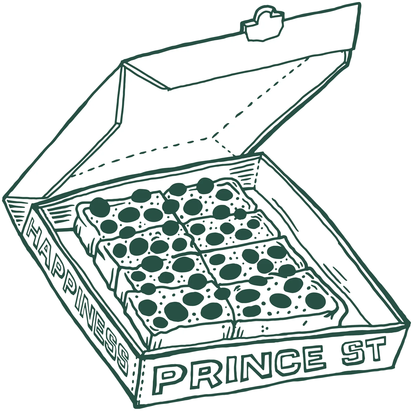 Prince St. Pizza box filling with Sicilian squares